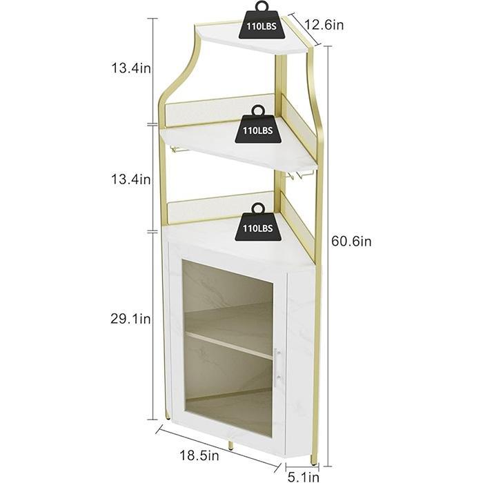 Corner Bar Cabinet with LED Lights, Wine Bar Cabinet with Adjustable Shelf and Glass Holder 5-Tiers Storage Space Corner Liquor Cabinet Industrial Liquor Cabinet for Small Space