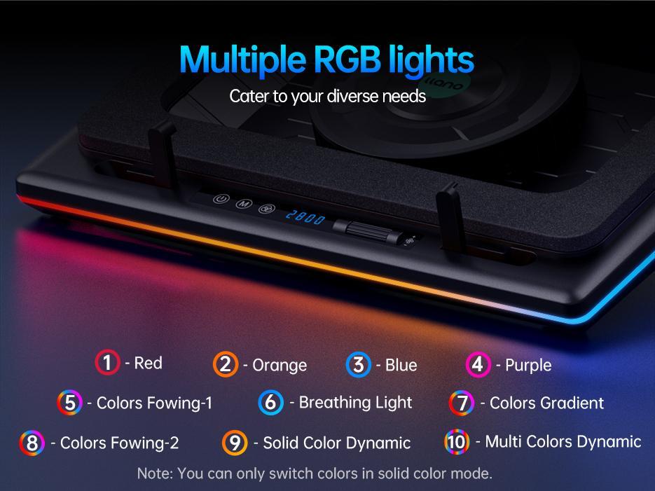 【Limited time 】llano RGB Laptop Cooling Pad, Gaming Laptop Cooler with Powerful Turbofan, Fast Cooling Laptop 15.6-21in, Adjustable Speed, Touch Control, LCD Screen