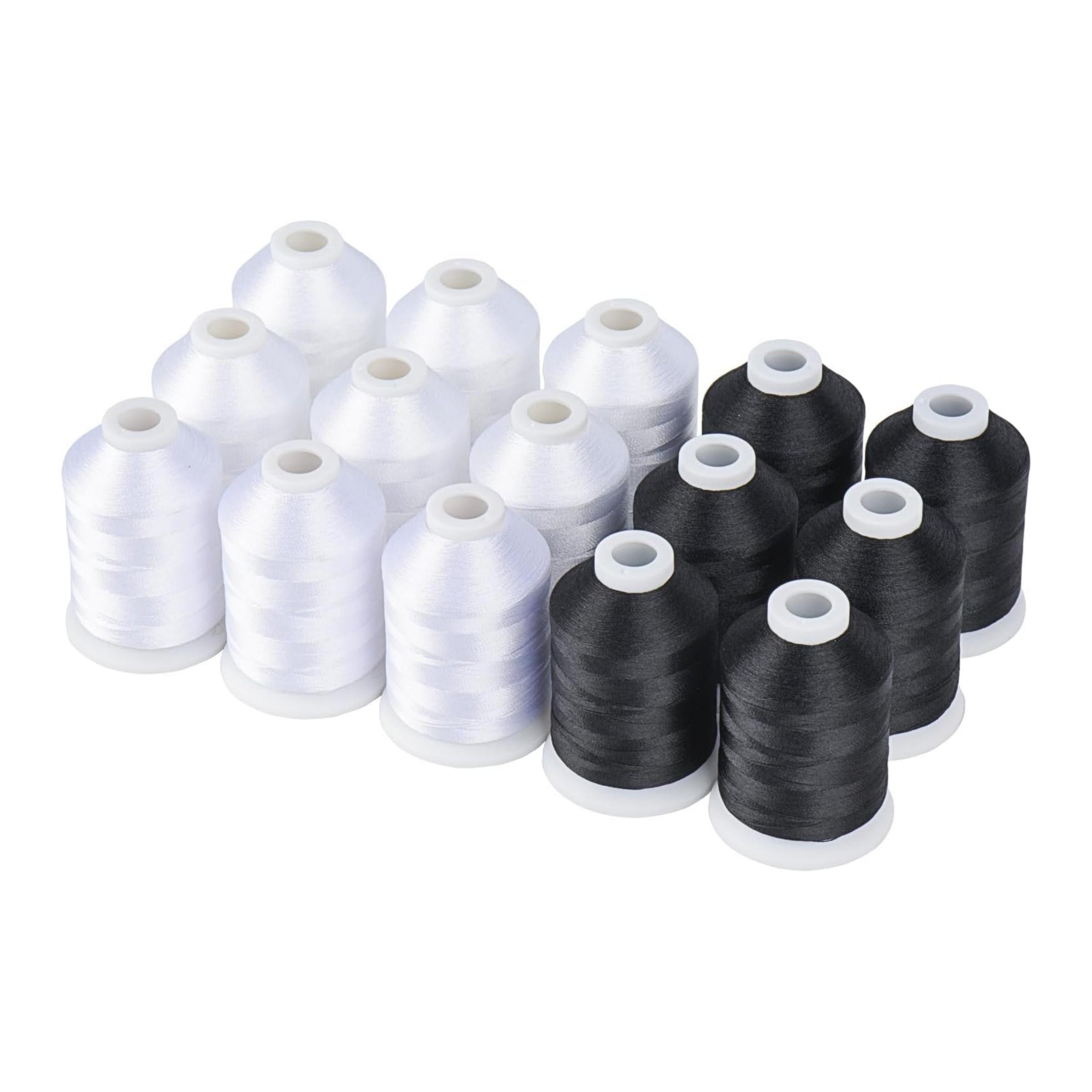 15 Spools Black and White Polyester Machine Embroidery Thread, 40wt, 1000m (1100 Yards), Compatible with Brother, Babylock, Janome Home Machines