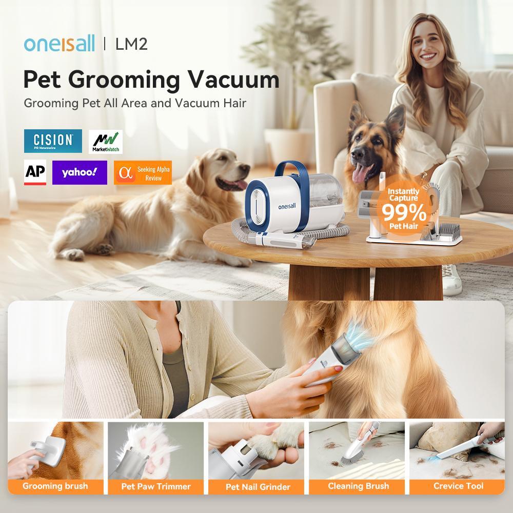 oneisall Dog Hair Vacuum & Dog Grooming Kit, Pet Grooming Vacuum with Pet Clipper Nail Grinder, 1.5L Dust Cup Dog Brush Vacuum with 7 Pet Grooming Tools for Shedding Pet Hair, Home Cleaning