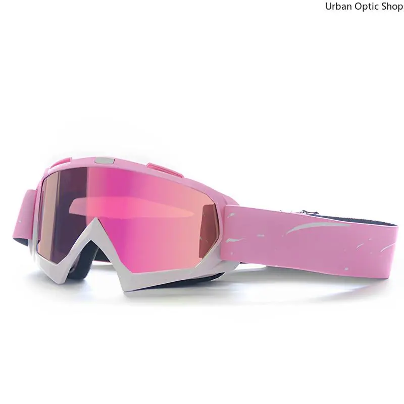 Female Pink Ski Goggles - TPU Frame, Goggle Shape, Windproof, UV Protection Eyewear for Skiing, Motorcycle Riding