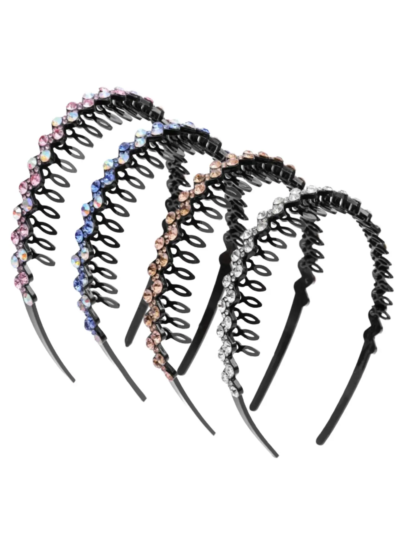 4-Piece Rhinestone Hair Accessories Set, Sparkling Tooth Design Headbands, Elegant Z-Shaped Hair Comb, Plastic Diamond Hair Jewelry