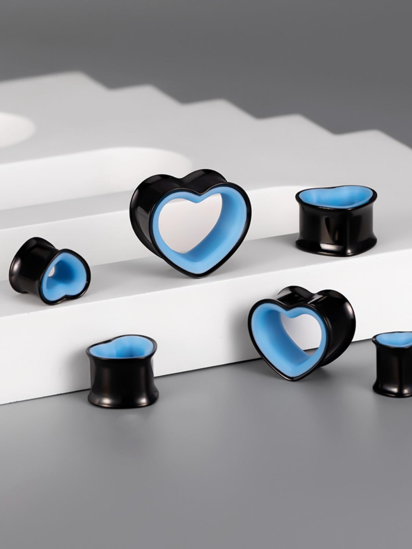 vanku 2pcs Glow in the Dark Heart Shaped Ear Gauges, 316L Stainless Steel, Hypoallergenic, Double Flared, Luminous Piercing Jewelry for Women Men