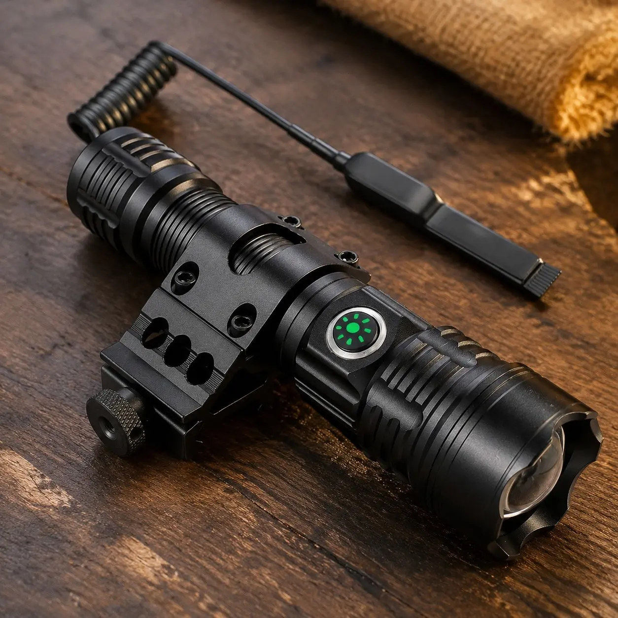 Tactical Flashlight Type-C USB Rechargeable 6000 Lumens Zoomable LED Waterproof with Pressure Switch Picatinny Rail LightGift