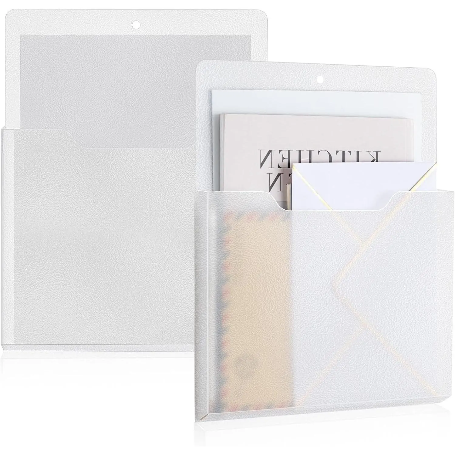 2 Pcs Magnetic File Folder Wall Hanging Holder Large Pocket Paper Magazine Mail Organizer for Refrigerator Classroom Locker Whiteboard(Vertical,Clear Color,12.2 x 9.4 Inches)