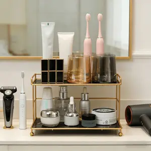 Makeup Organizer for Vanity Countertop Iron Multi Layer Storage Shelf Multilayer Storage Bathroom Counter Space Saving Cosmetics Storage Makeup Tool Organizer Durable Storage Organizer Beauty Organizer Makeup Tray