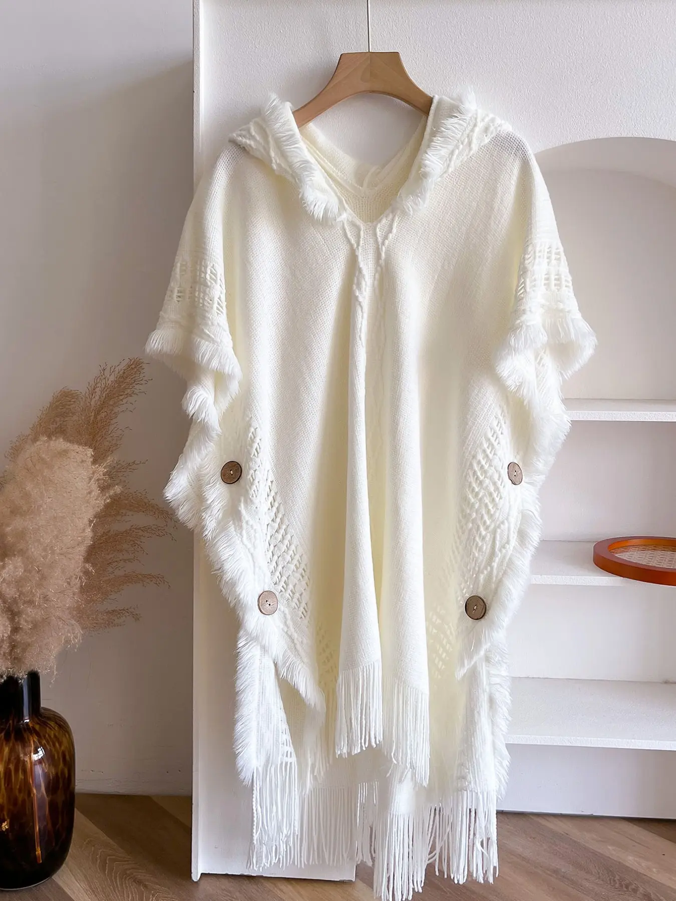 Women's Plain Knit Shawl with Hood, Soft and Comfortable Solid Color Shawl, Casual Fitted Design, All-Season Fashion Accessory, Daily Wear