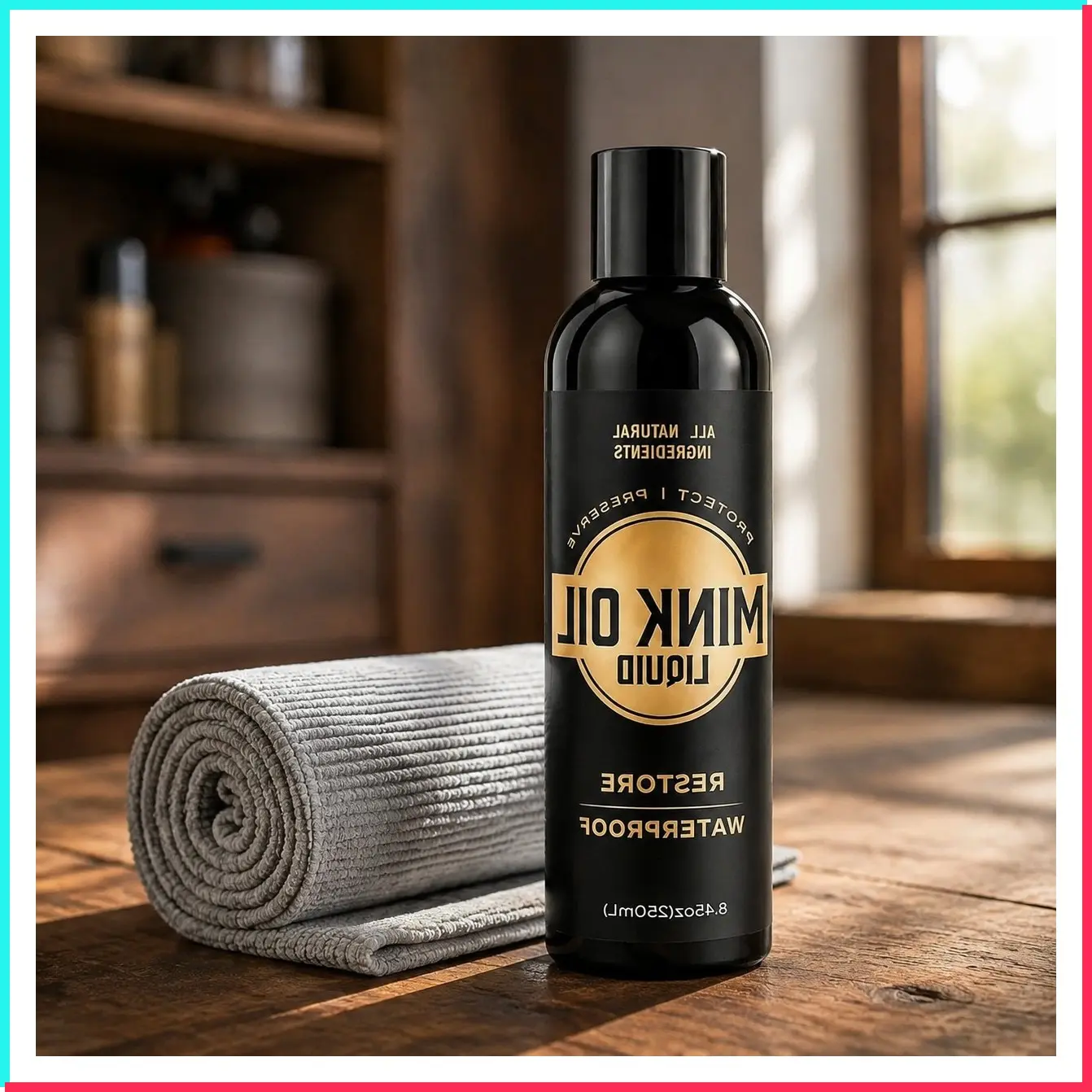 Mink Oil Liquid Leather Conditioner 8oz with Cloth – Softens, Waterproofs & Preserves Boots, Shoes, Bags, Jackets & Furniture – Natural Leather & Vinyl Care for Long-Lasting Protection