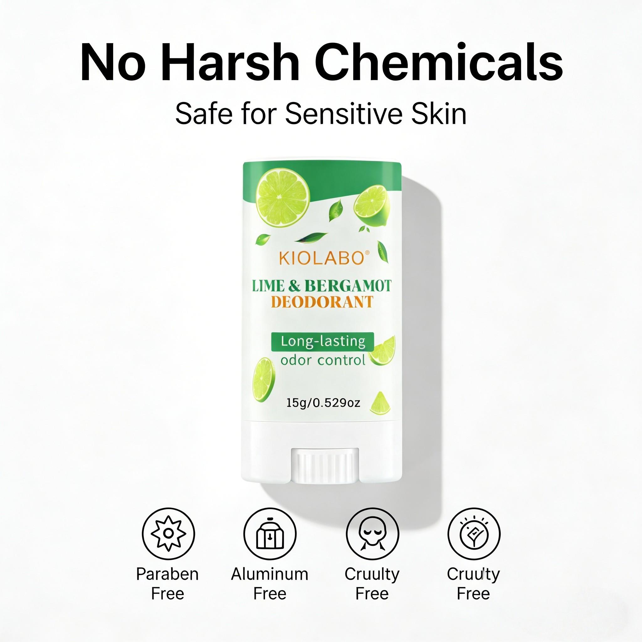 Lime & Bergamot Deodorant Stick for Men & Women, Long Lasting Odor Control, Fresh Citrus Fragrance, Natural Daily Body Deodorant, Travel Size