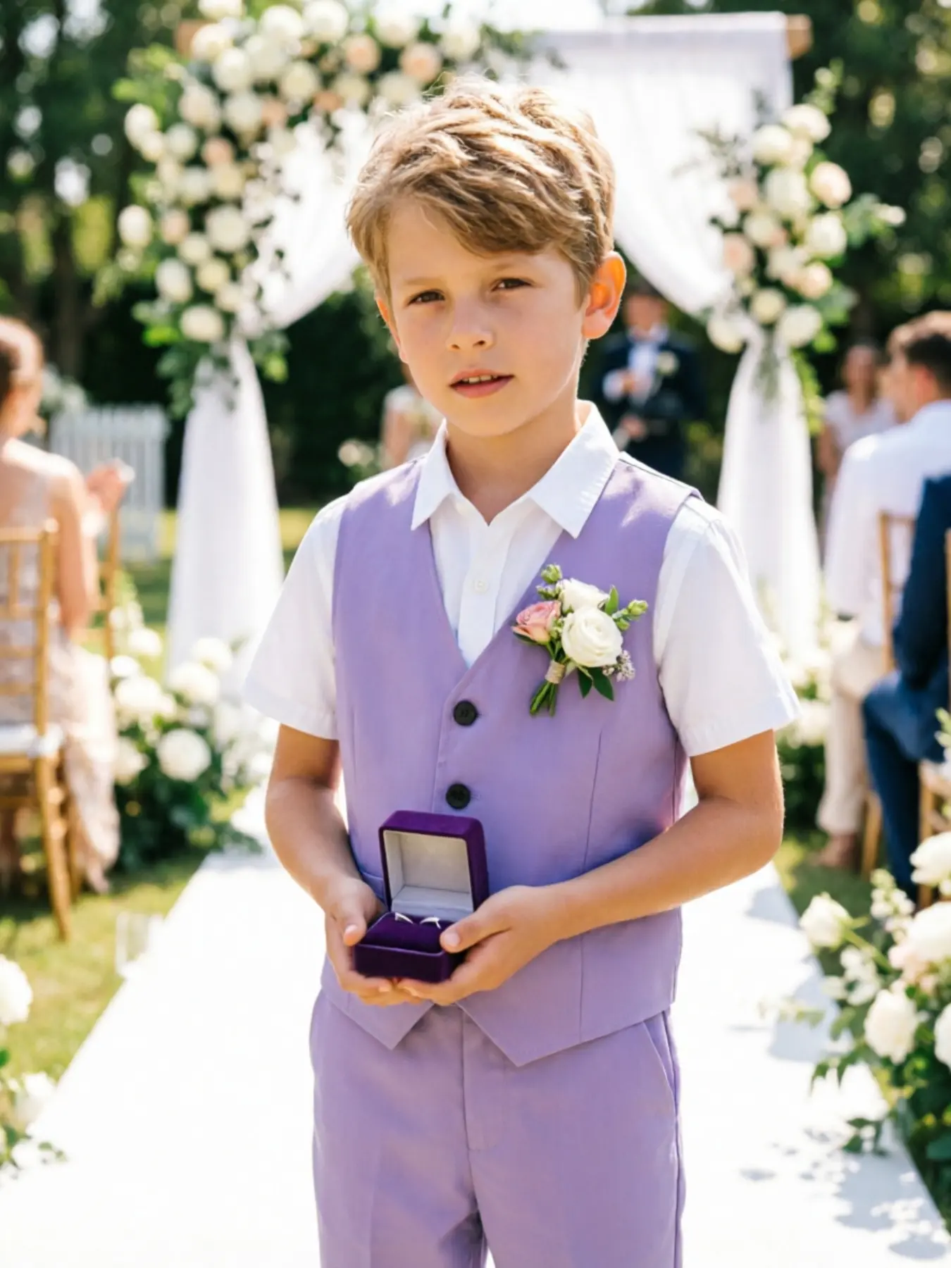 Toddler Boys Light Purple 2 Piece Suit Vest Pants Set Fall Holiday Party Stage Performance Formal Outfit Soft Tone Tween Formal Wear Breathable Classic Trend Birthday