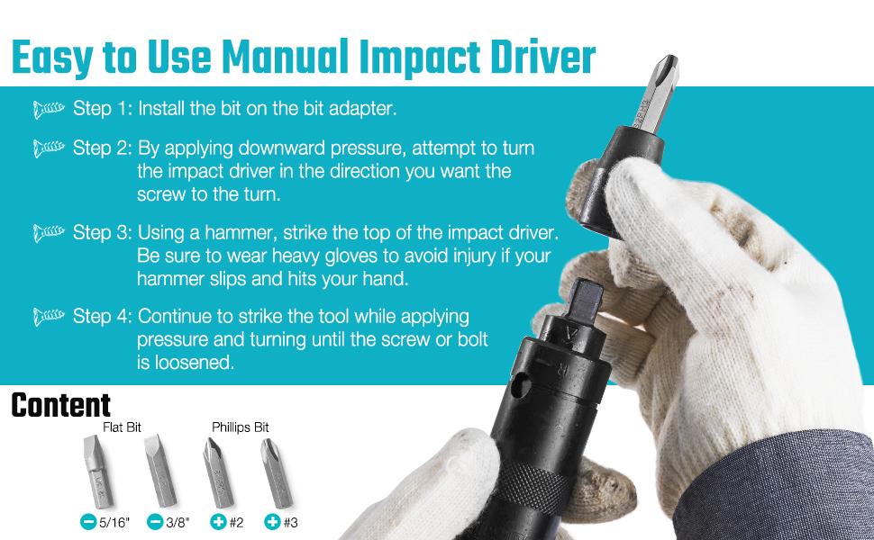 #SpringGlowUp DURATECH Drive Manual Impact Driver, Reversible Hand Screwdriver Set, with S2 Steel Bits, 5-Piece, for Tighten/Rusted Fasteners, Organized in Storage Case
