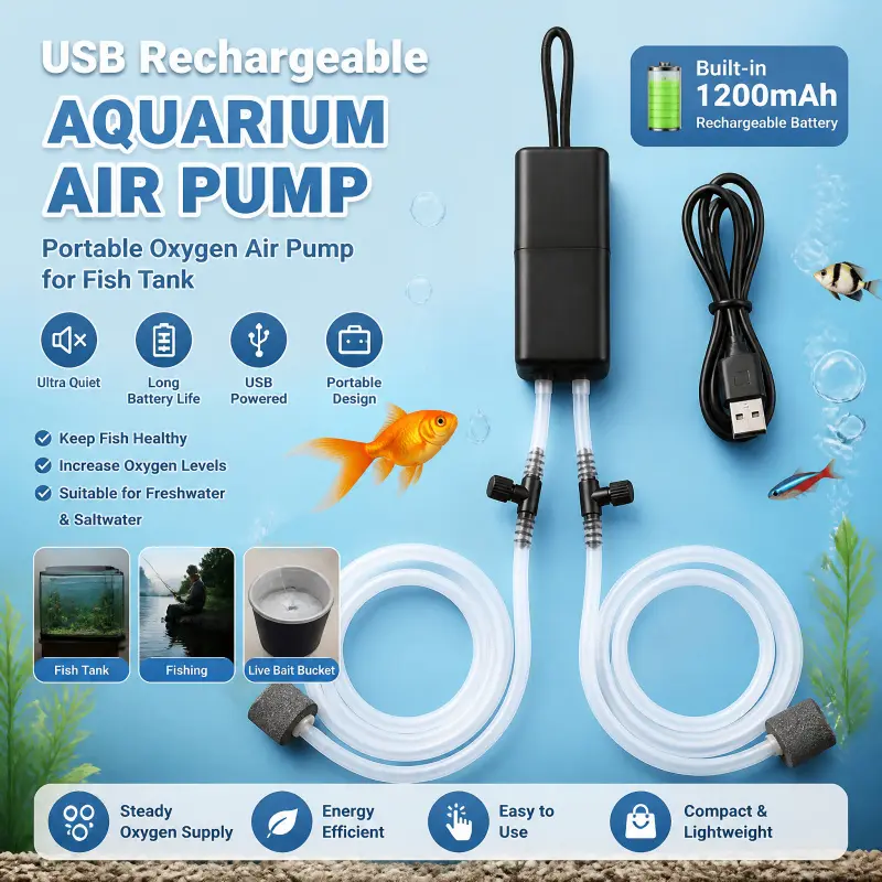 Oxygenation Pump Aerator USB Rechargeable Oxygen Pump Portable Fish Tank Fishkeeping Aquarium Supplies Ultra-Quiet High Airflow Efficient Pump Oxygenation Machine