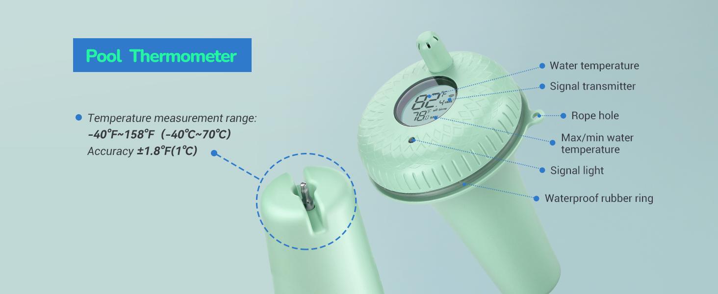 Firelex Wireless Digital Pool Thermometer Floating Easy Read, with Indoor Temperature Humidity Monitor for Swimming Pools Hot Tubs Small Ponds Aquariums