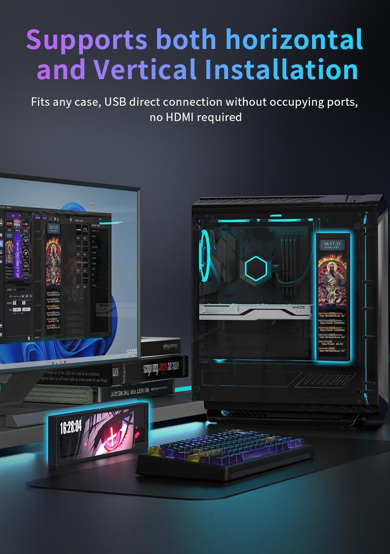 AKP02 DIY computer secondary screen 9.2-inch USB interface AJAZZ computer display screen does not occupy graphics card resources, visualizes themes, edits dynamic backgrounds, computer office assistant desktop artifact, suitable for multiple scenarios