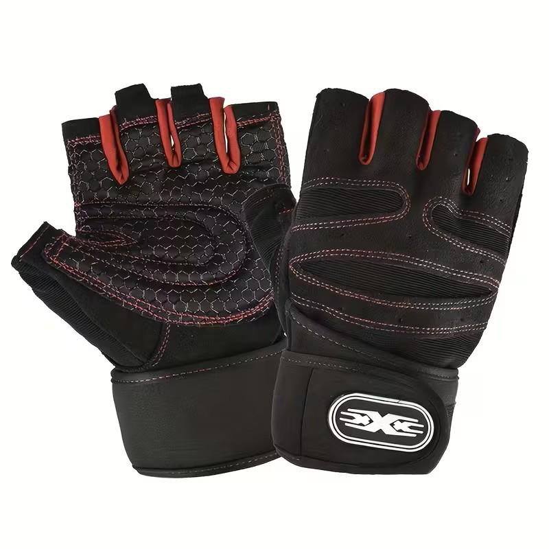Half-Finger Gym Gloves - Black, Red & Blue Workout Gloves for Men & Women, Ideal for Cycling, Weightlifting & Fitness Enthusiasts, Sports Gloves, Fitness Exercise Accessories | Gloves | Durable Woven Fabric