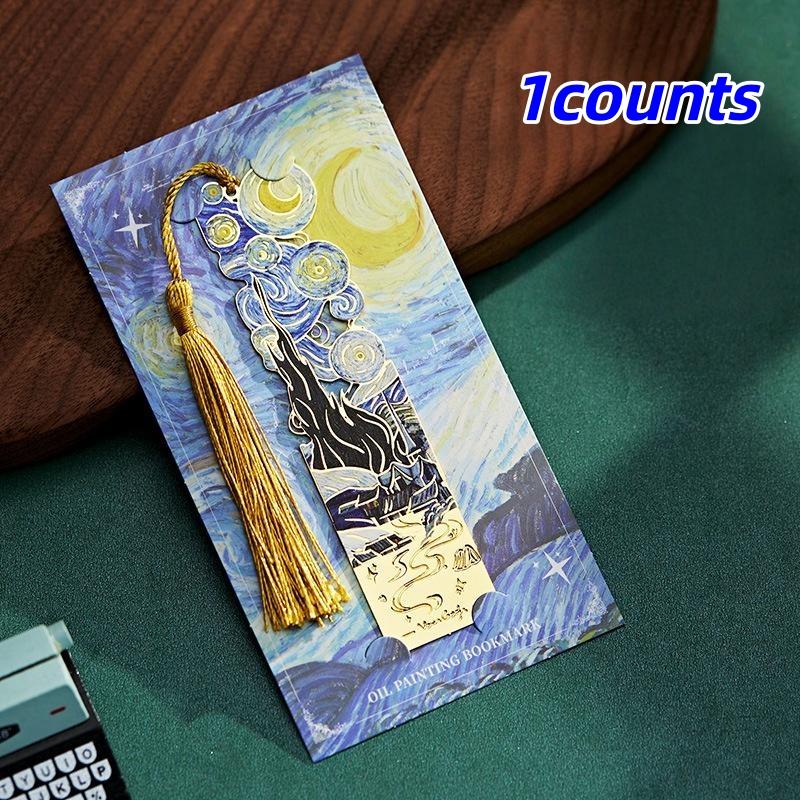 Vintage Van Gogh Oil Painting Metal Bookmark, Book Accessories, with Tassel, Hollow Classical Design, Perfect Gift for Book Lovers