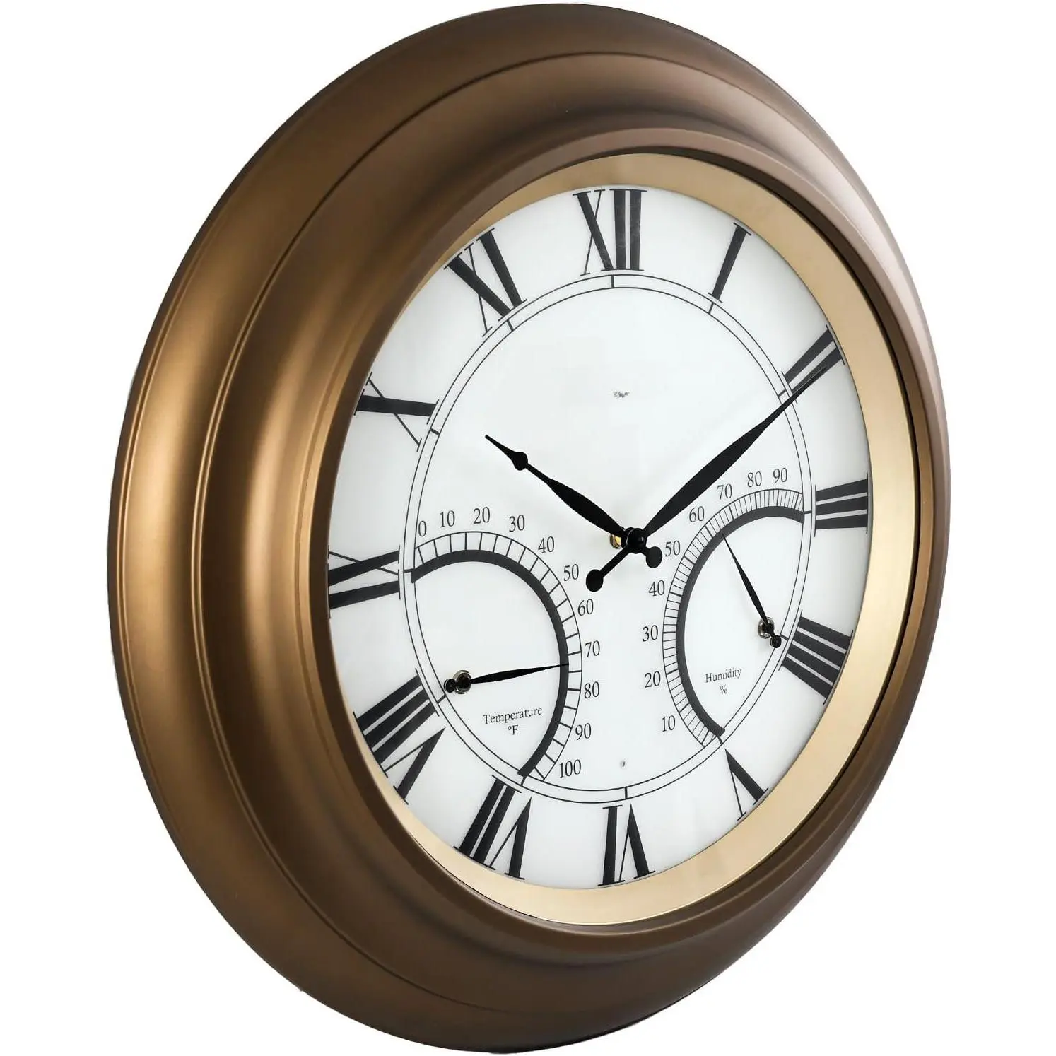 24 Inch Outdoor Clocks ,Large Outdoor Wall Clocks for Garden Patio Pool, Modern Lighted Metal Clock  Operated with Thermometer&Hygrometer, Gray Oak Wooden Non Ticking
