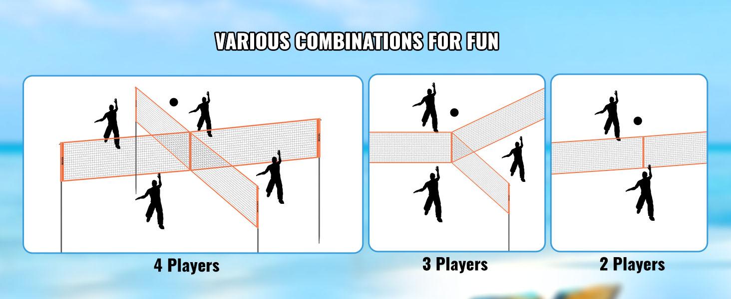 fathersdaygift  VEVOR 4-Way Volleyball Net, Adjustable Height Badminton Net Set for Backyard Beach Lawn, Outdoor Portable Volleyball Net with Carrying Bag, 4 Square Quick Assemble Game Set For Kids And Adults