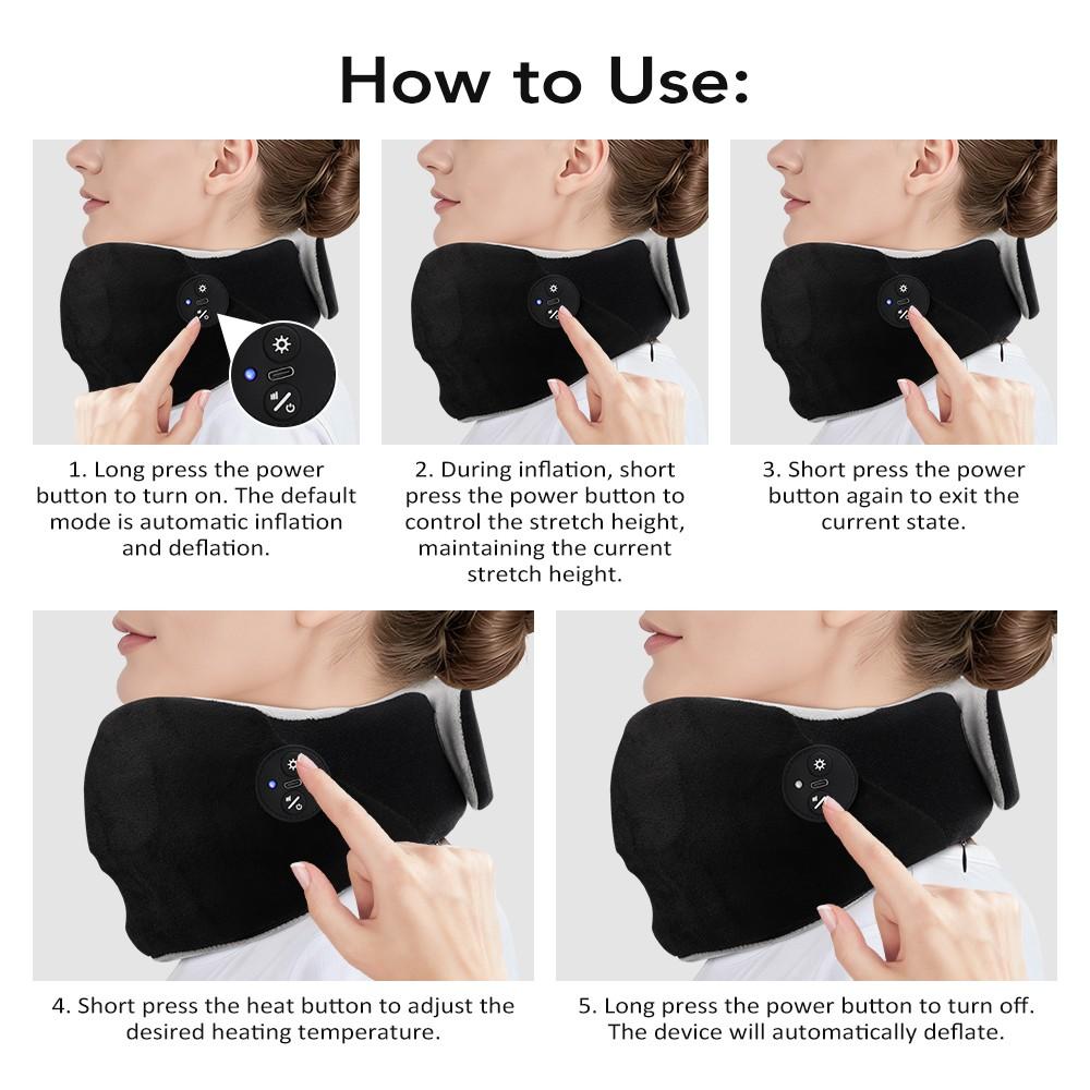 Heated Inflatable Neck Massager Adjustable Support Breathable Fabric Office Travel Relax Festival Gift