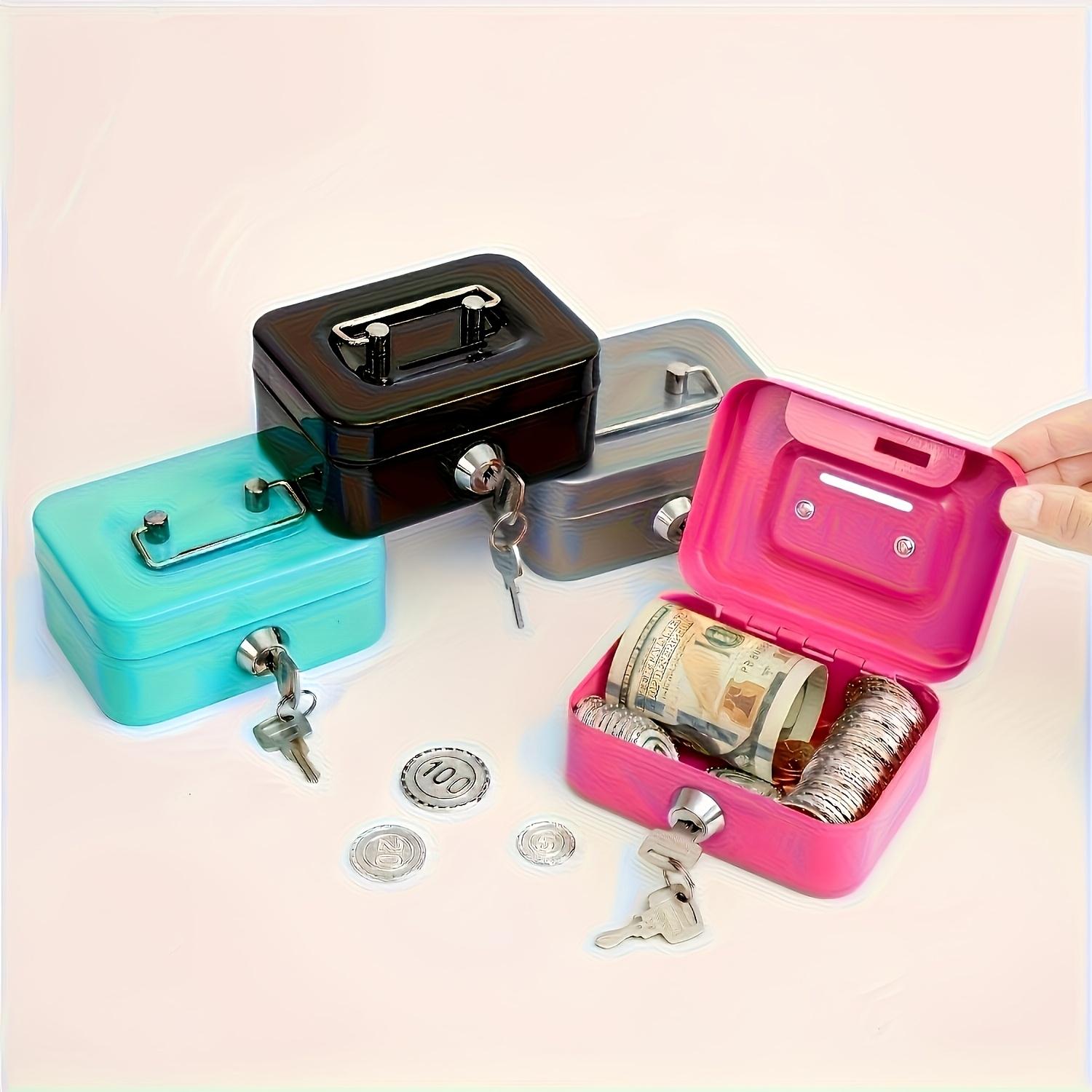 Lockable Metal Storage Box, Secure Key Lock Design, Office Cash Coin Deposit Receipts Organizer, Durable Safe Container