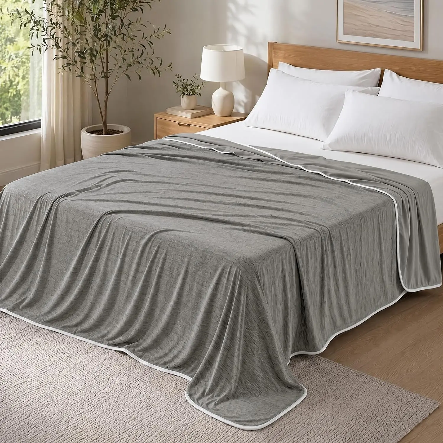 Cooling Blanket Queen Size 90"x90", Double-Sided Cooling for Hot Sleepers (Q-Max 0.46+), Lightweight Breathable Summer Blanket for Night Sweats with Rayon Derived from Bamboo, Charcoal Grey