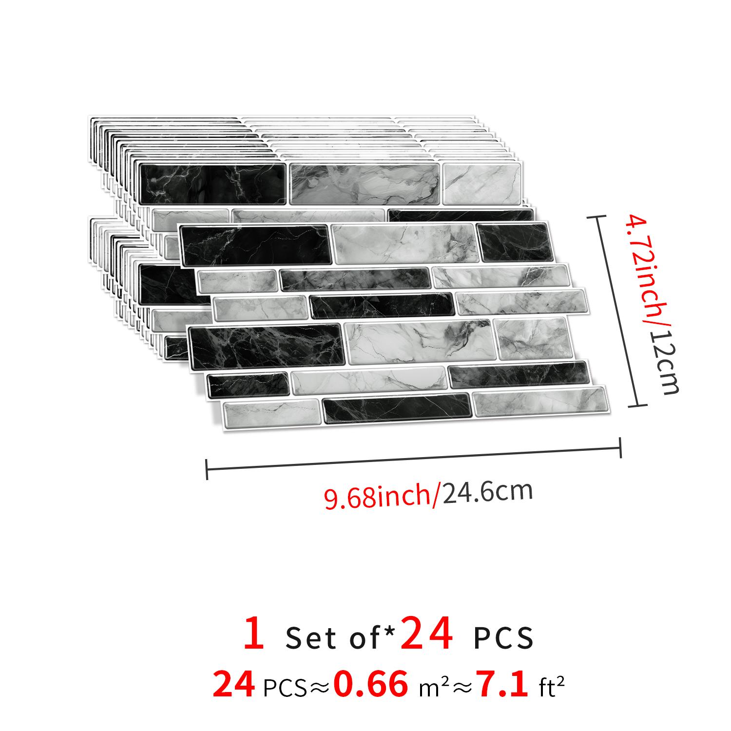 24pcs Marble Self-Adhesive Wall Tile Stickers, Decorative Wall Sticker, Bathroom & Kitchen Decor, Easy Peel-And-Stick Design, Universal Fit for Any Space