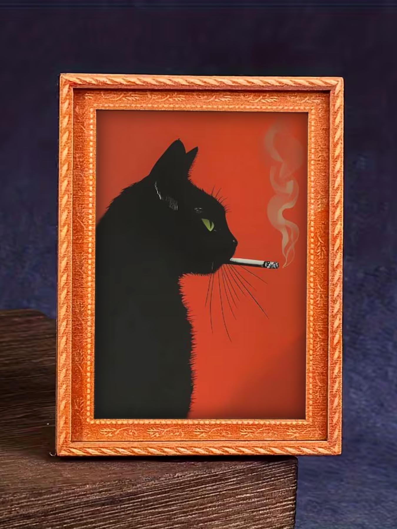 1pc Vintage Black Cat Smoking Cigarette Fridge Magnet