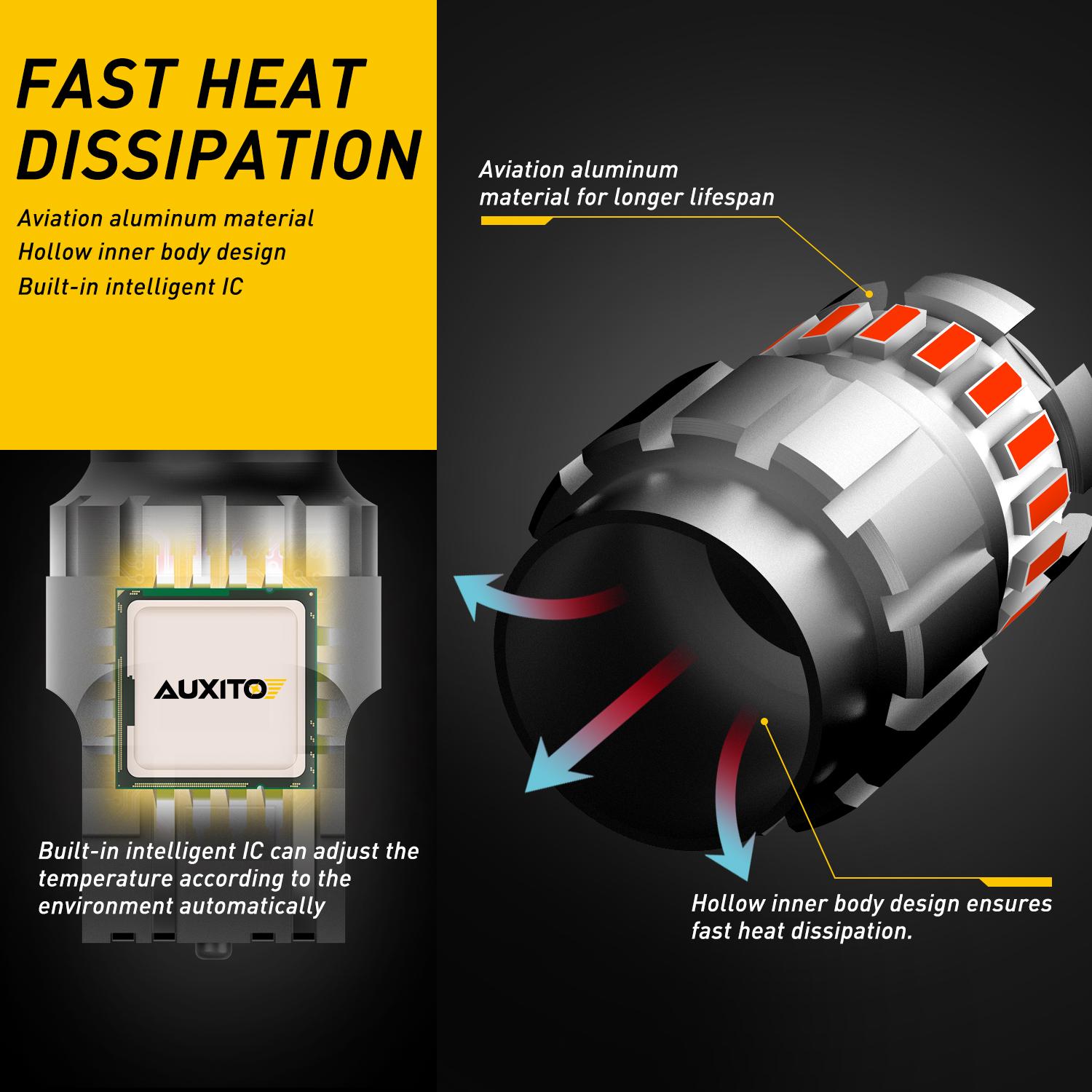 AUXITO Red LED Strobe Tail Brake Light Bulb, CANBUS Ready 7440/7443 OR 3156/3157 LED Flashing Stop Bulbs (Not Universal), 2800LM 300% Brighter Plug and Play, for Backup Light, Tail Light, Brake Light, Turn Signal Light, Parking Light, Pack of 2