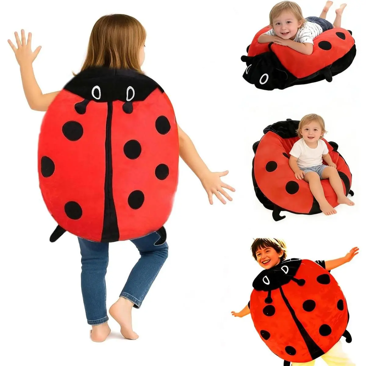 Wearable Lady Beetle Pillow | Giant Removable Ladybug Plush Cushion, Perfect Birthday Gift for Kids & Adults | Funny Wearable Bug Pillow for Play & Decor
