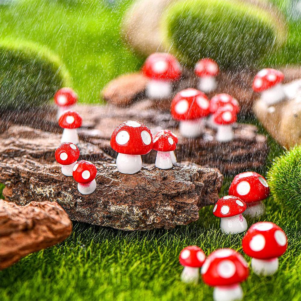 Cute Mushroom Design Miniature Figurines (30pcs/set), Miniature Mushroom Model, Garden Miniature Statue, Landscape DIY Bonsai Craft for Home Decoration Supplies