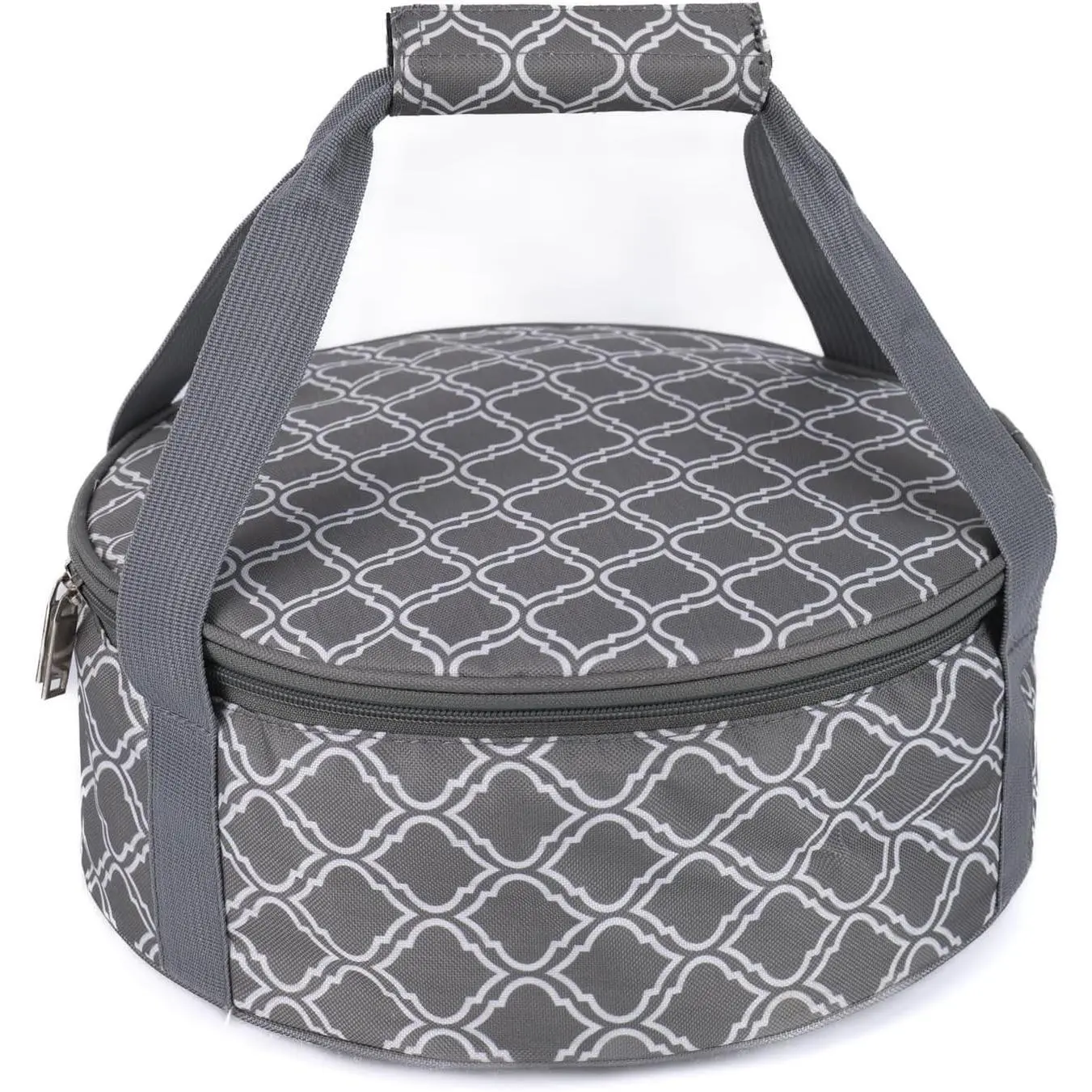 Round Portable Insulated Thermal Dish Carrier Bag for Pie and Cake Transport to Keep Food Hot/Cold/Fresh for Lunch, Potlucks Parties Gathering,Cookouts,Church Dinner,Outdoor Events-Sliver Grey