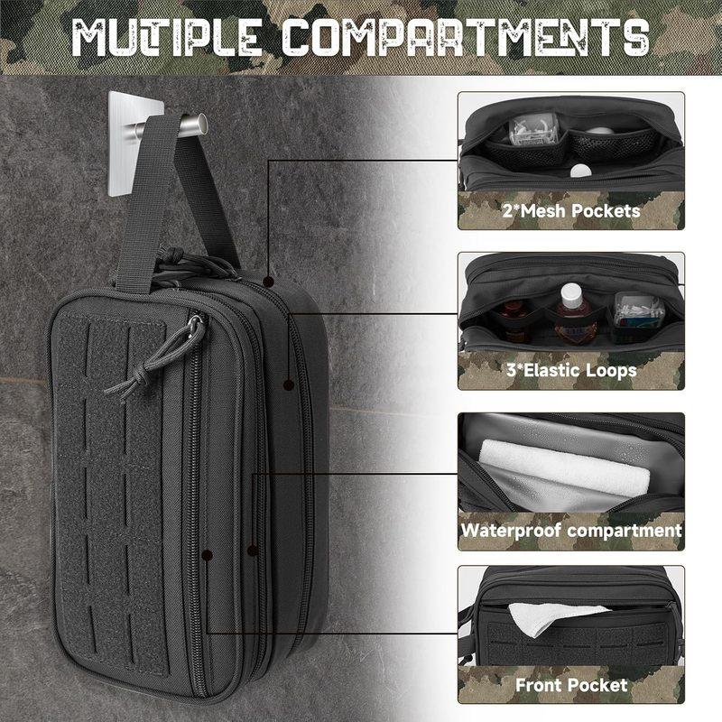 High Density Multifunctional Storage Pouch, Large Capacity Molle Gym Toiletry Bag with Waterproof Compartments for Business Travel, Camping & Outdoor Activities