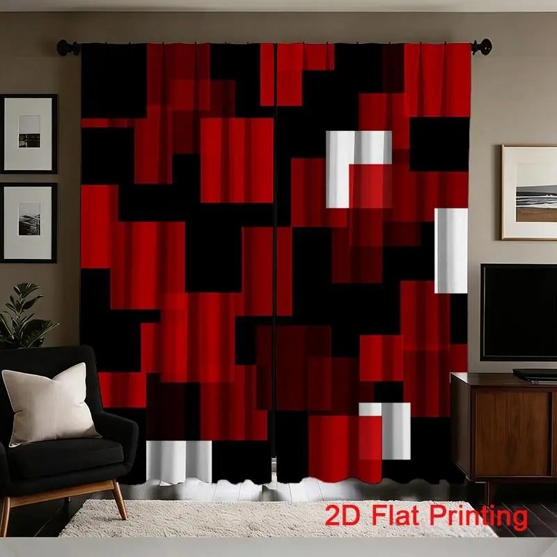 2 pieces of red and black checkered patterns, decorative curtains, bedroom and living room curtains, home decor cabinet