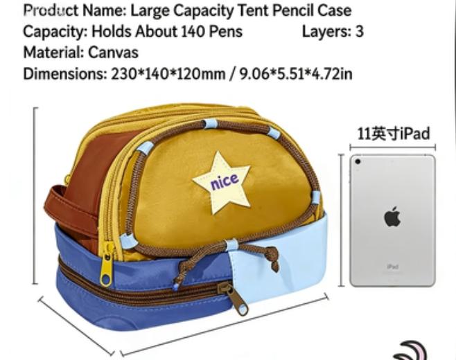 Large Capacity Tent Pencil Case, Durable Design for School Supplies, Perfect Organizer for Pens and Markers, Ideal Gift for Students