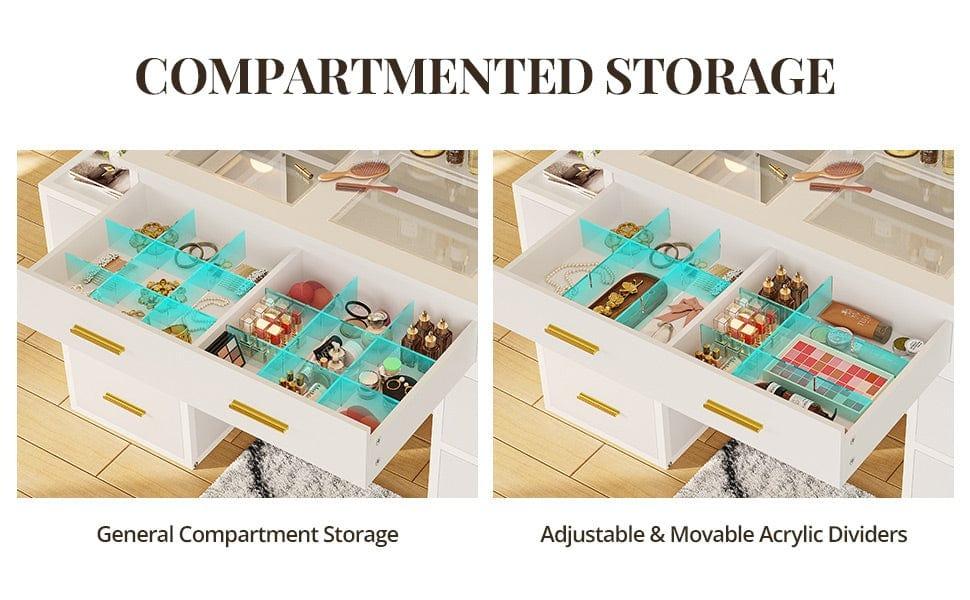 Sikaic Makeup Vanity with Mirror and Lights, 10x Magnifying Mirror & Power Outlets, Glass Top Vanity Desk Furniture Table