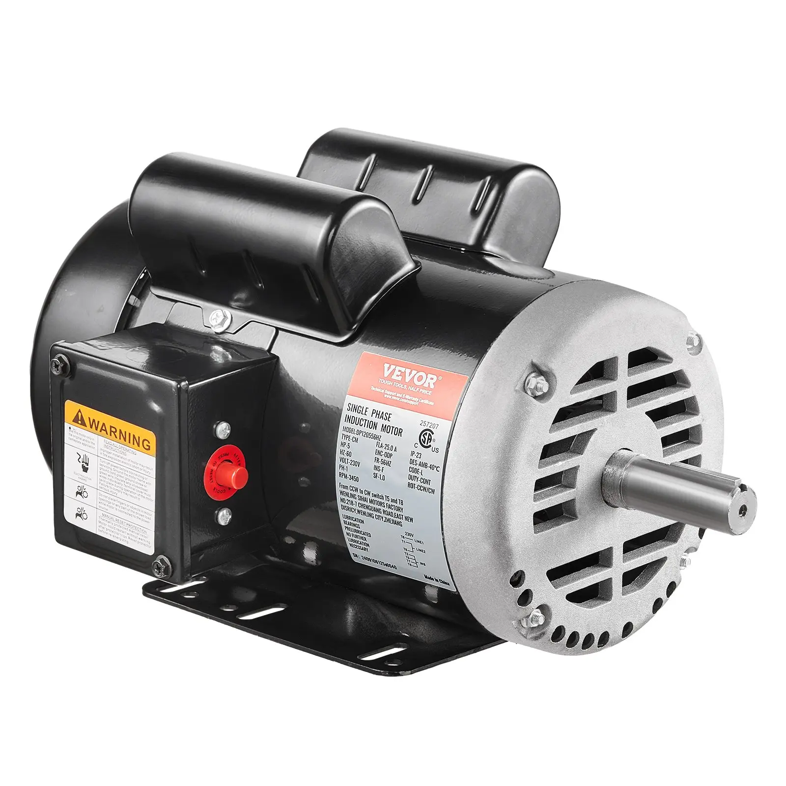 【toolupgrade】VEVOR 5HP Air Compressor Electric Motor, 230V 25 Amps, 56HZ Frame 3450RPM, 7/8" Keyed Shaft, 2.25" Shaft Length, Single Phase, CCW/CW (Factory Setting is CCW)