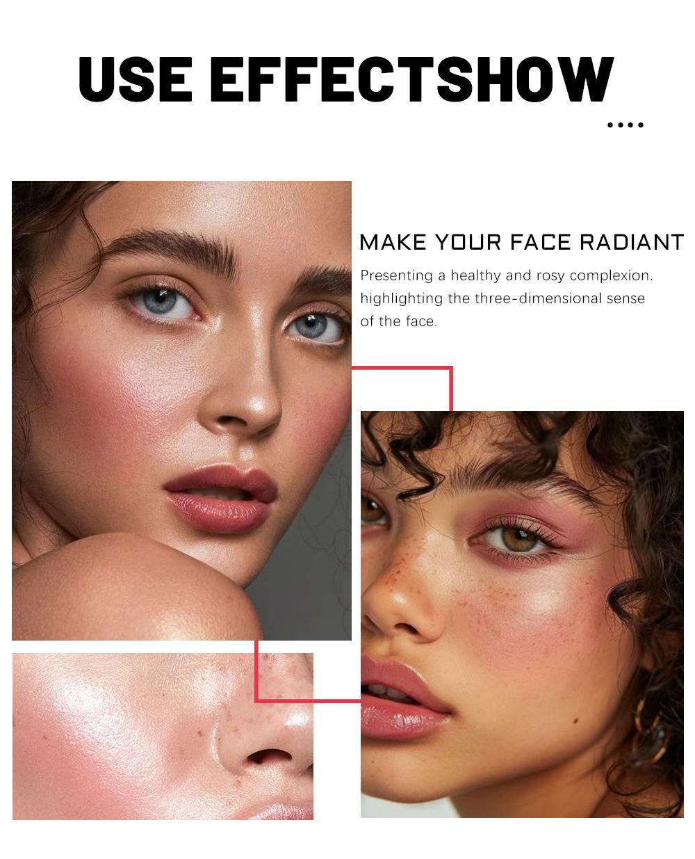 5-color marble-patterned blush, with soft and smooth texture, long-lasting and highly pigmented. It offers a natural shimmering effect, enhancing the complexion and can also be used as eyeshadow and contouring.