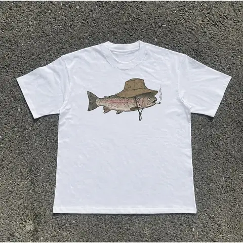 The Fishing Trout Hat Shirt, Vintage Funny Fish Smoking Shirt, Fish Shirt, Gift For Woman, Gift For Men, Womenswear Top Underwear Streetwear, Trending Shirt