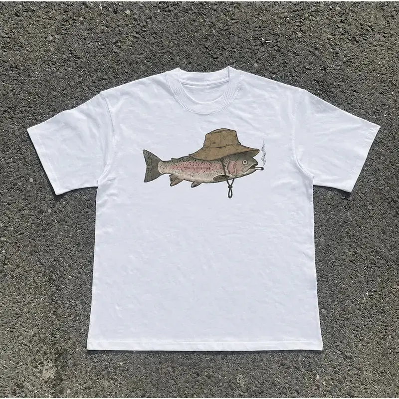 The Fishing Trout Hat Shirt, Vintage Funny Fish Smoking Shirt, Fish Shirt, Gift For Woman, Gift For Men, Womenswear Top Underwear Streetwear, Trending Shirt