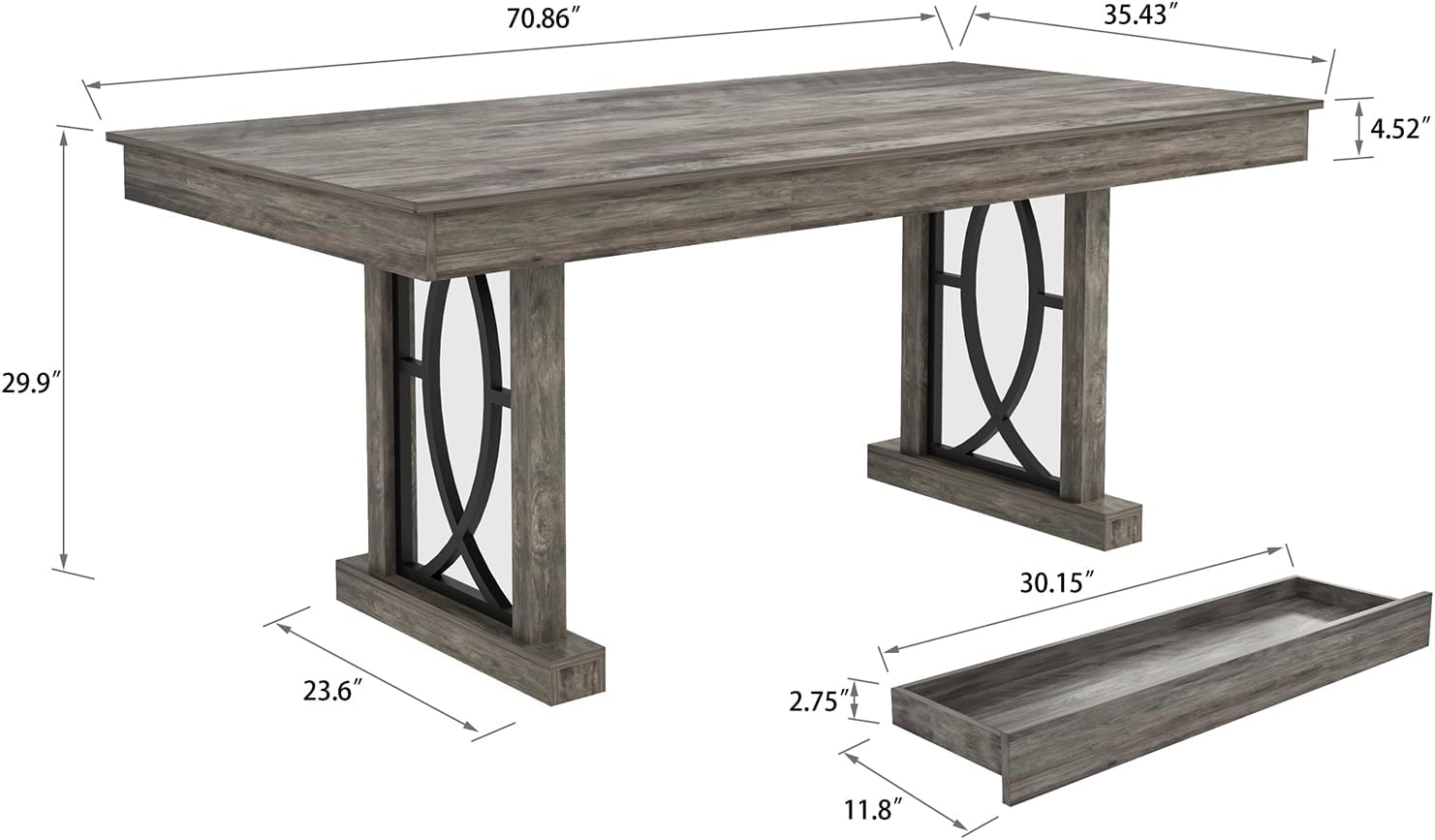 【 only Table 】71-Inch Rectangular Dining Table with Two Drawers, Wooden Kitchen Table w/Large Tabletop & Sturdy Frame, Large Dining Table for 6-8 with Double Pedestal, for Dining Room, Office