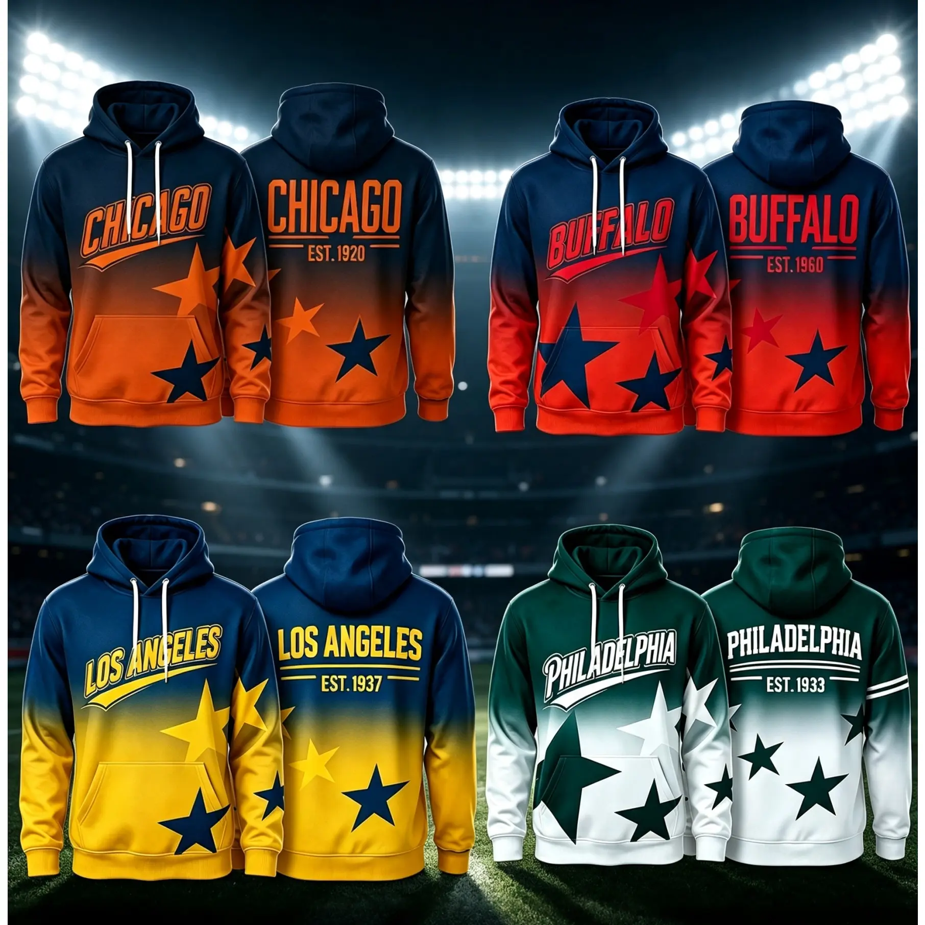 Football Game Day Team Hoodie, Star Hoodie With Multiple Styles For Fans, Sporty Outerwear, Gift For City Sports Supporters, Outdoor Activities & Daily Street Matching # TikTokMadeMeBuyIt # TikTokShop # SportsFanOutfit # PulloverHoodedTop