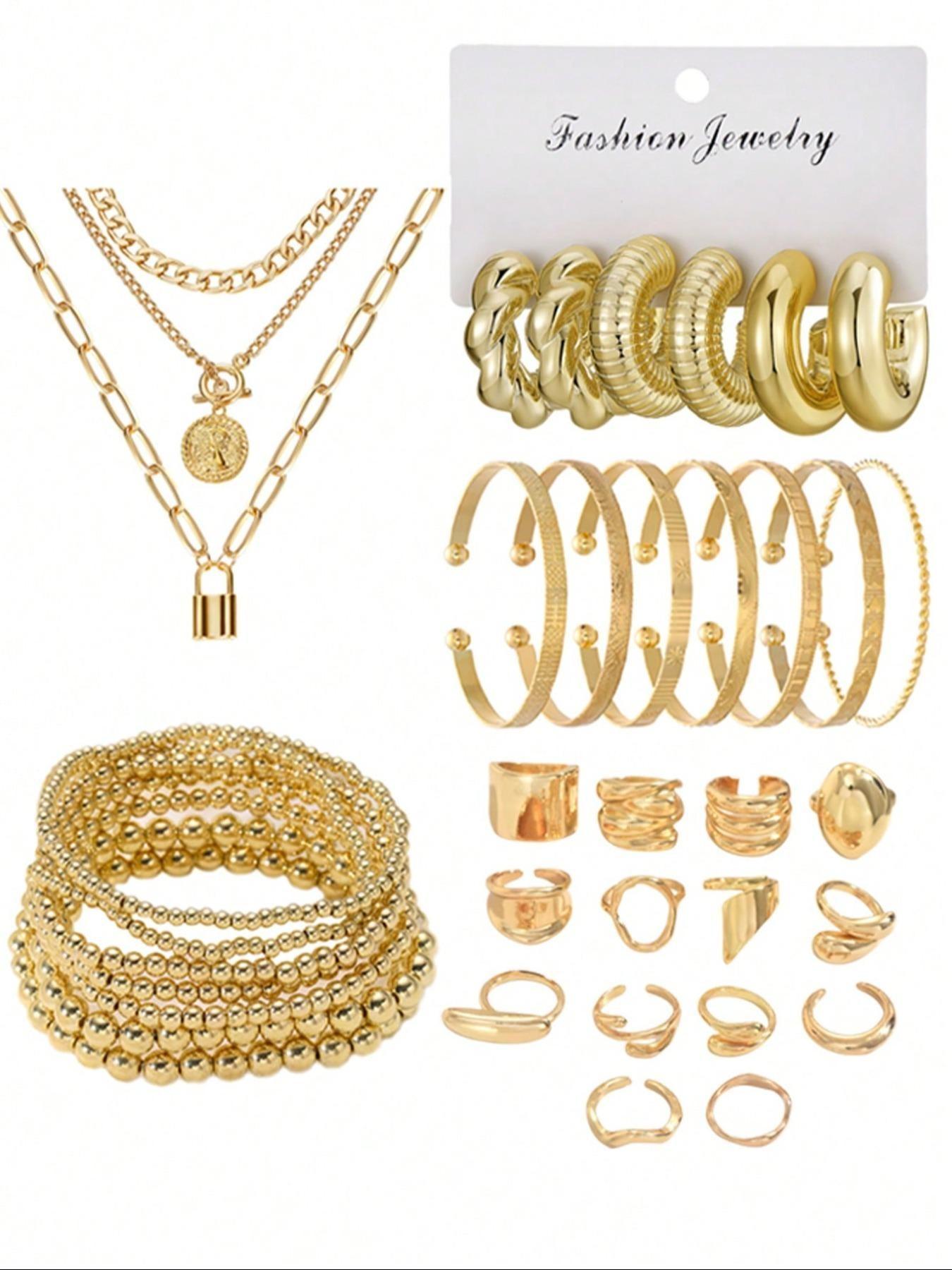 35/42/62/68/86 Pieces Elegant Vintage Fashion Matching Jewelry Set, Featuring Layered Y-Shaped Necklace, Earrings, Rings, Bracelets, Unique Floral & Geometric Designs for Everyday & Party Wear