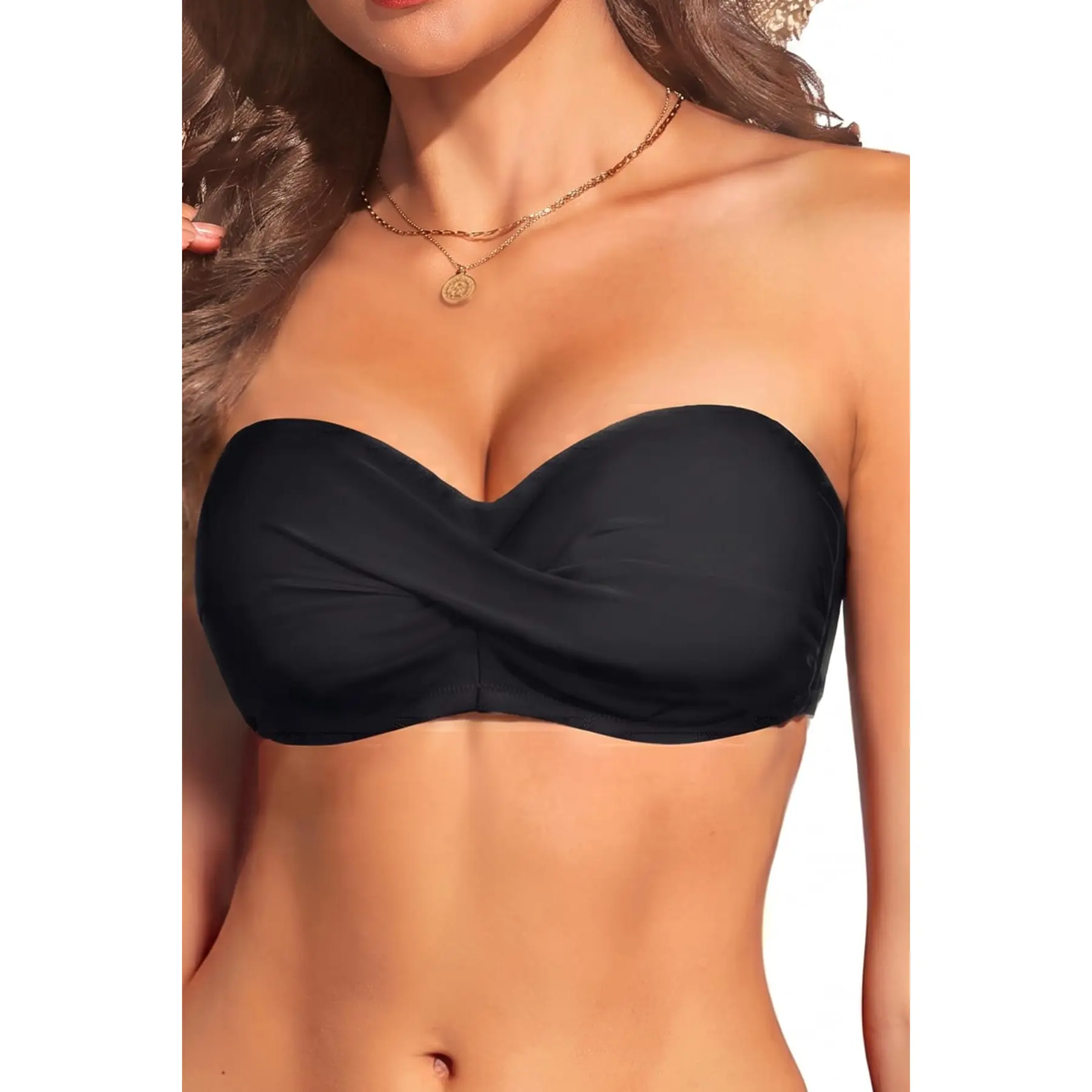 Bandeau Bikini Tops for Women - Strapless Swim Top Only Twist Front Bathing Suit Tops 2026