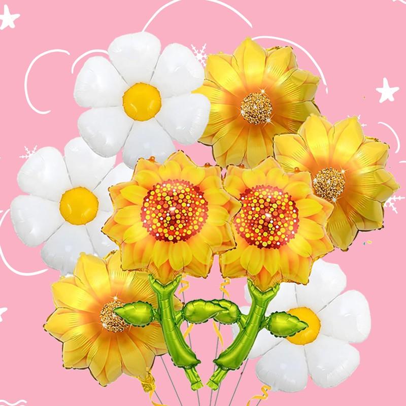 Natural Style Daisy Sunflower Foil Balloons, Multi Shape Kit for Wedding Decor, Anniversary Celebration, Festival & Party Supplies
