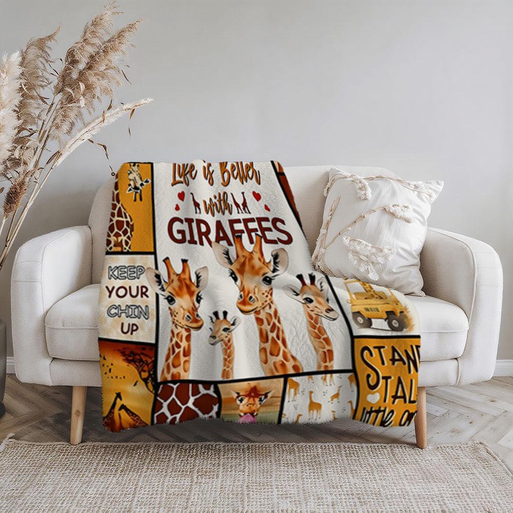 Cute Giraffe Pattern Flannel Blanket, Thick Fleece Blanket, Bedroom Throw, Couple's Blanket, Extra Large Leisure Blanket, Living Room Blanket