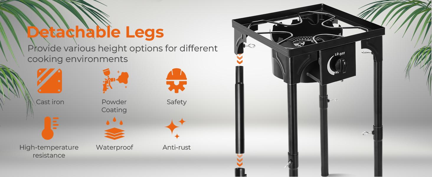 GEEKHOM Propane 3 Burner Camp Stove Outdoor High Pressure Propane 2 Burner Adjustable PSI Regulator and Steel Braided Hose With Removable Legs Camping Kitchenware Camping Gear