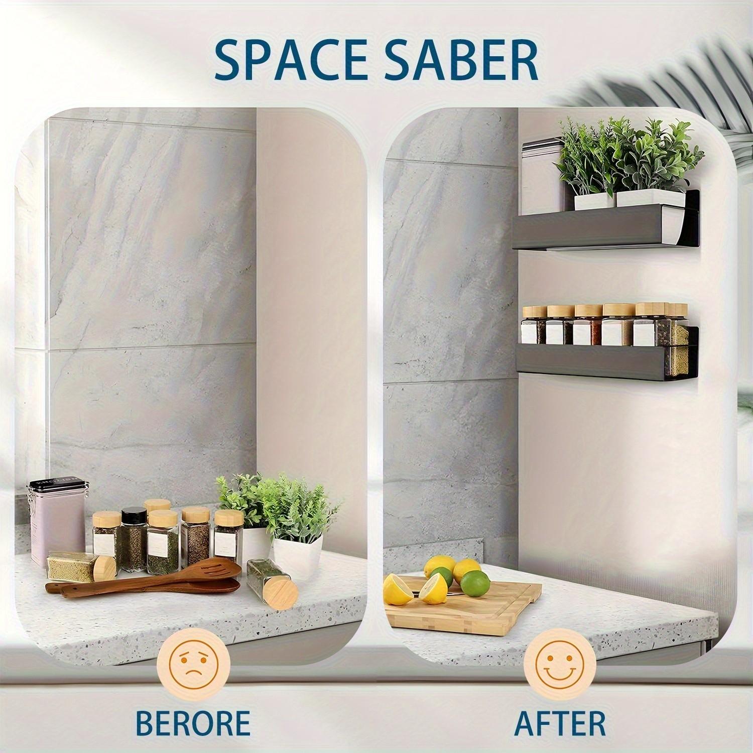 1 Set Magnetic Side Storage Rack, Magnetic Attachment, Universal for Refrigerator & Washing Machine Side - Easy to Install, No Drilling Required, Stylish Black Metal Finish. Wall-Mounted Spice Organizer, Suitable for Storing Laundry Essentials.