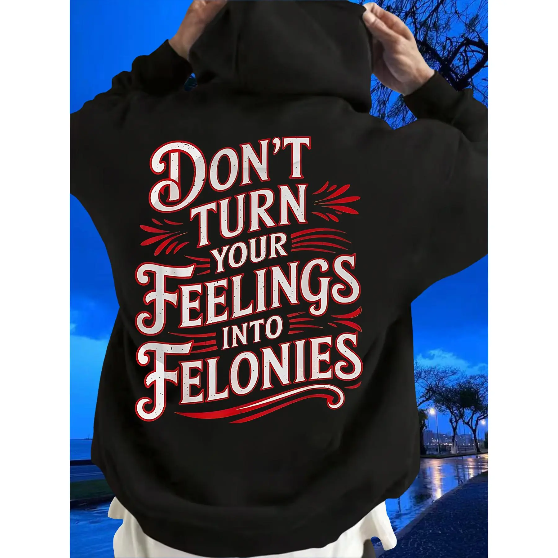 Don't turn your emotions into criminals - Comfortable pullover sweatshirt |     Loose fit long sleeve, with a hood, very suitable for autumn/winter, comfortable men's hoodie