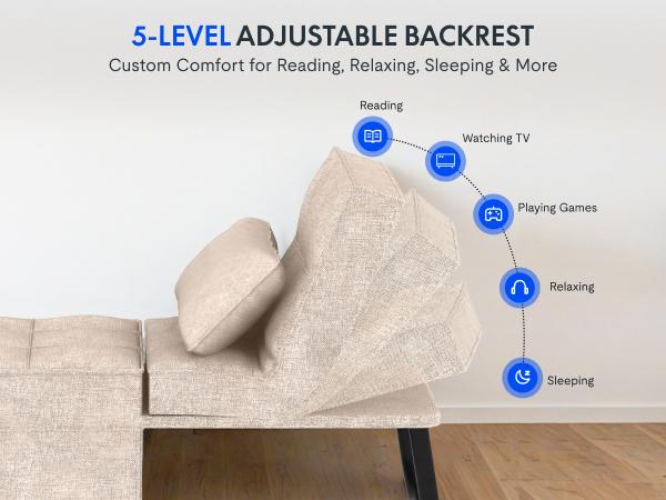 【TikTokShopfalldealsforyou】FlexiSpot Convertible Sleeper Chair Sofa Bed, 75 inches, with 5-Level Adjustable Backrest, Folding Ottoman Bed Sofa for Living Room, Apartment, Office - Grey