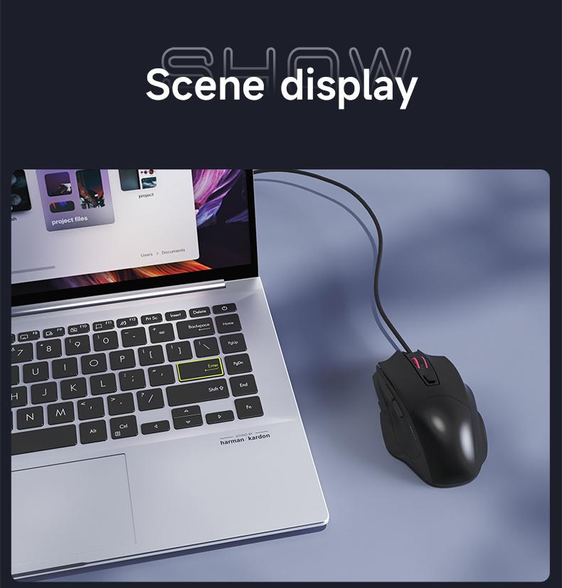 NJ05 wired office mouse with light sound buttons and finger drag design AJAZZ ergonomic office supplies mouse DPI3600 optical engine chip 125Hz 3D rubber roller lightweight 91g suitable for gaming and office use